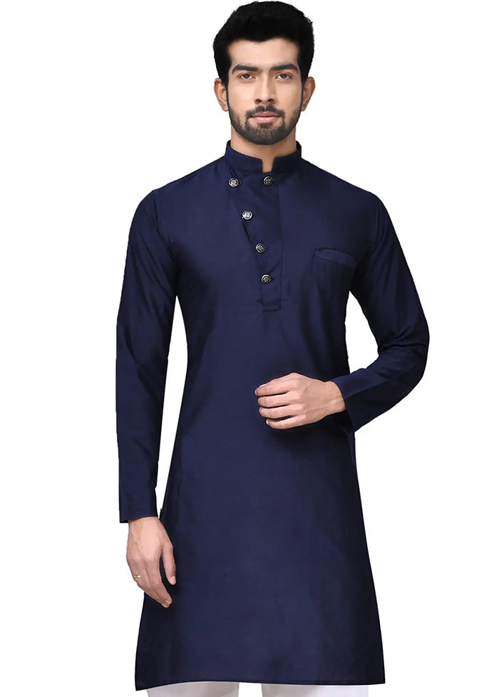 Navy Blue Cotton Blend Kurta And Pajama Set VDSF1802473 - Indian Silk House Agencies