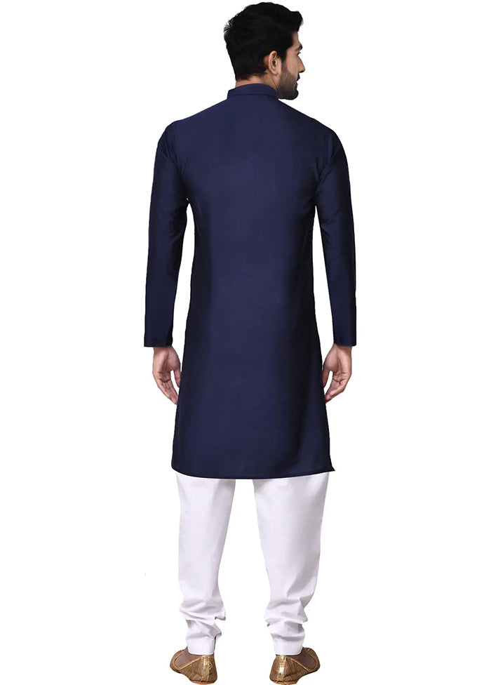 Navy Blue Cotton Blend Kurta And Pajama Set VDSF1802473 - Indian Silk House Agencies