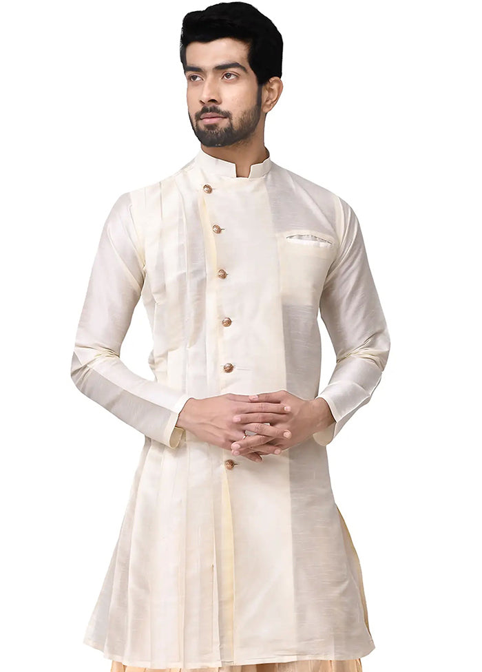 Cream Silk Kurta And Pajama Set VDSF1802479 - Indian Silk House Agencies