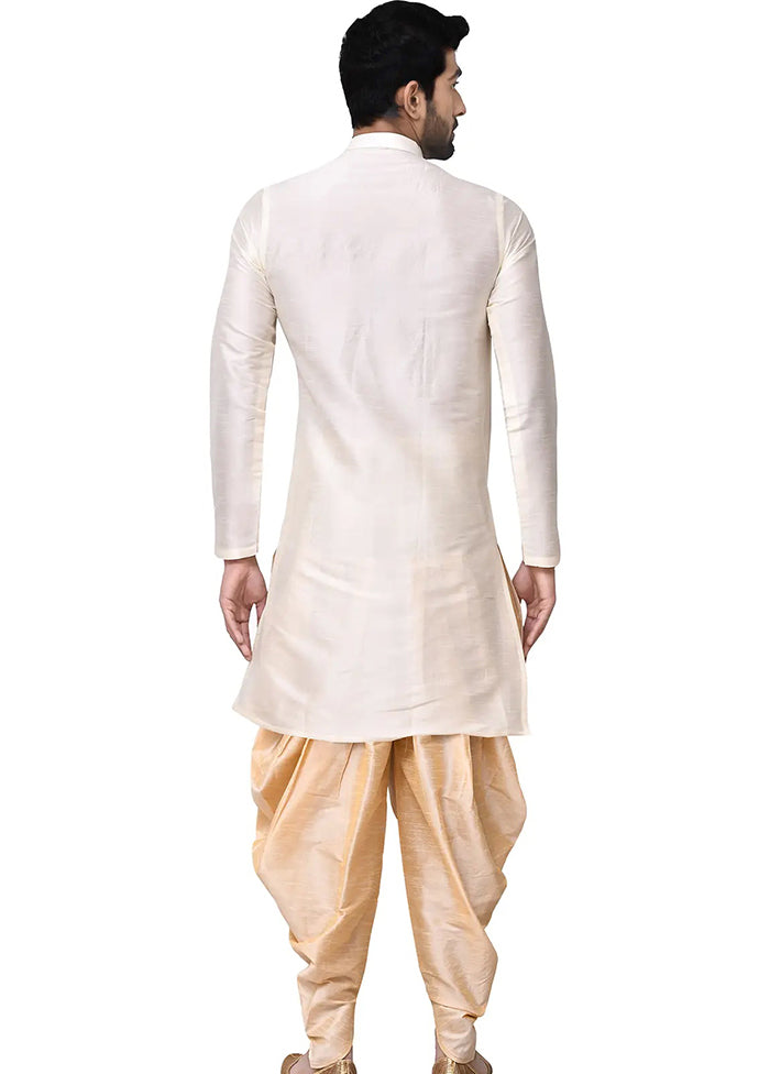 Cream Silk Kurta And Pajama Set VDSF1802479 - Indian Silk House Agencies