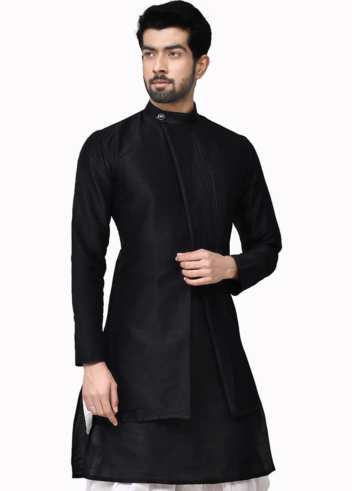 Black Silk Kurta And Pajama Set VDSF1802484 - Indian Silk House Agencies