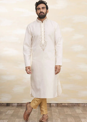 Cream Silk Kurta And Pajama Set VDSF1802486 - Indian Silk House Agencies