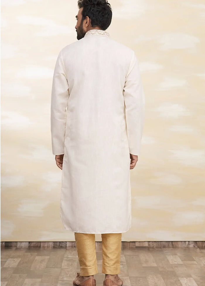 Cream Silk Kurta And Pajama Set VDSF1802486 - Indian Silk House Agencies