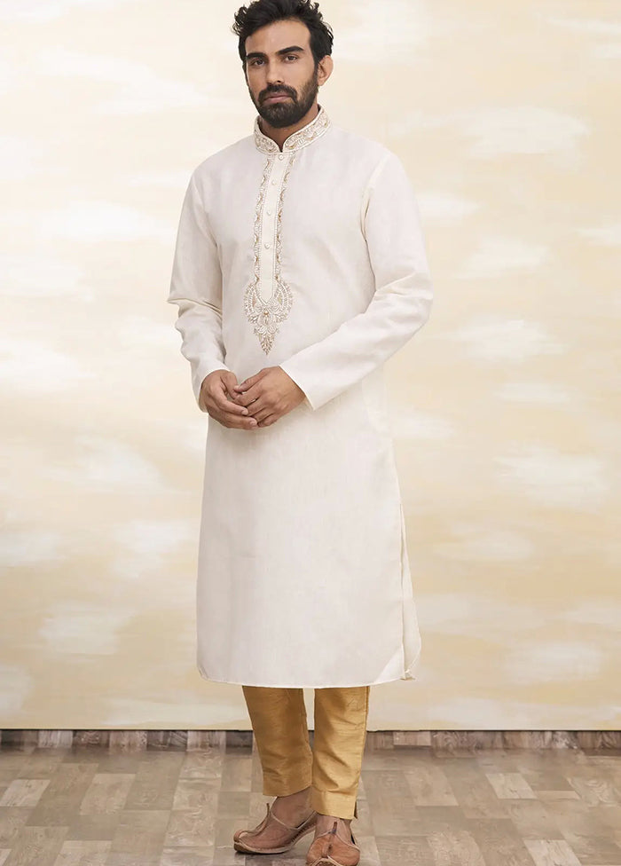 Cream Silk Kurta And Pajama Set VDSF1802486 - Indian Silk House Agencies