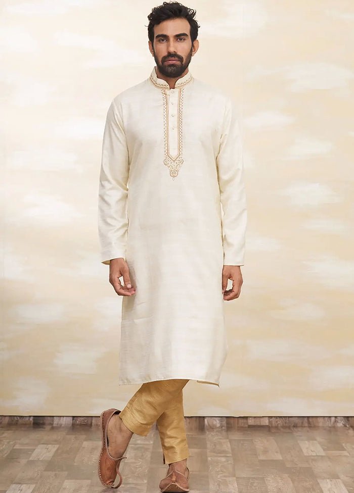 Cream Silk Kurta And Pajama Set VDSF1802487 - Indian Silk House Agencies