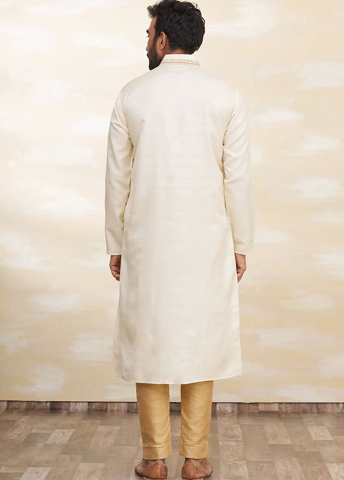 Cream Silk Kurta And Pajama Set VDSF1802487 - Indian Silk House Agencies