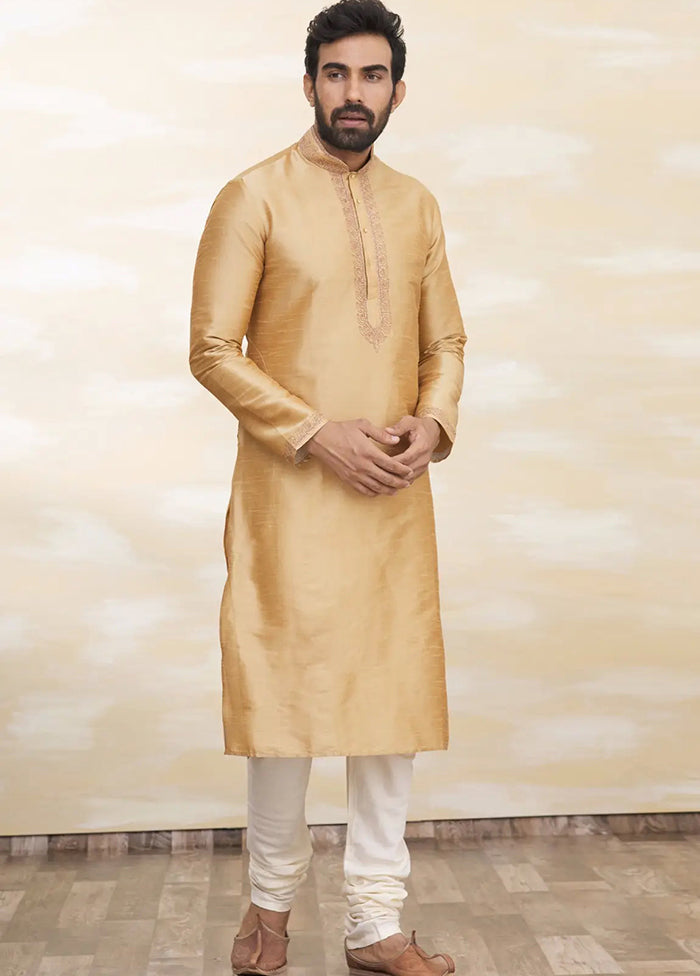 Gold Silk Kurta And Pajama Set VDSF1802488 - Indian Silk House Agencies