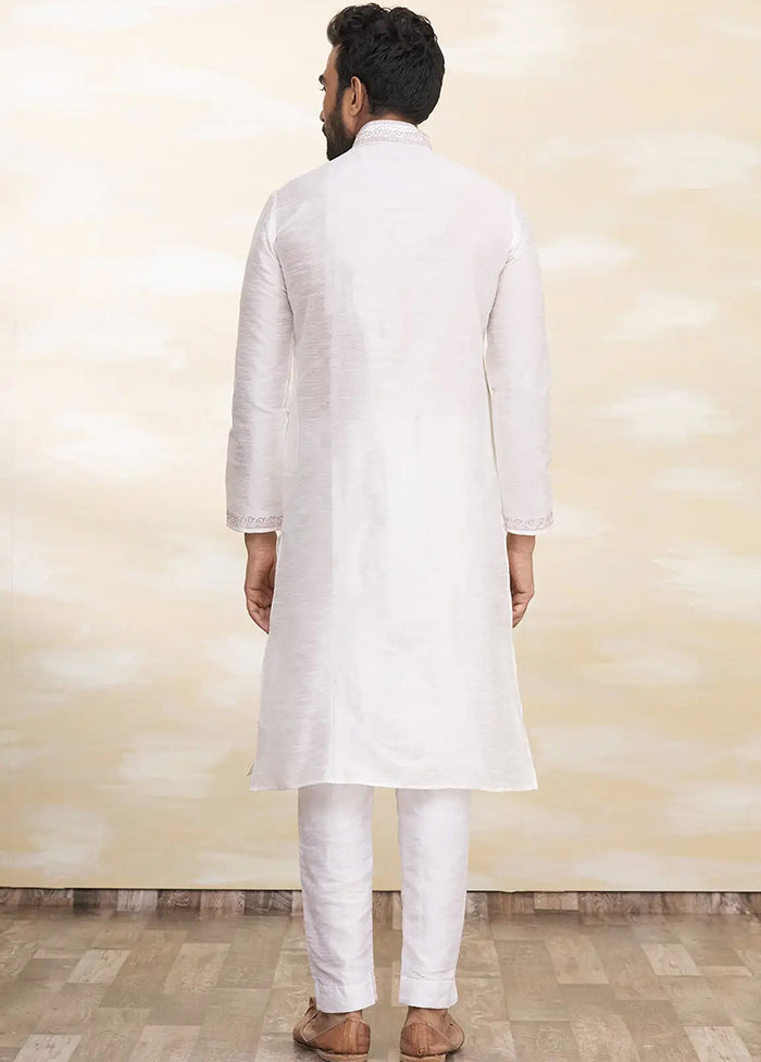 Off White Silk Kurta And Pajama Set VDSF1802489 - Indian Silk House Agencies