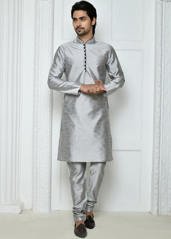 Grey Silk Kurta And Pajama Set VDSF1802491 - Indian Silk House Agencies