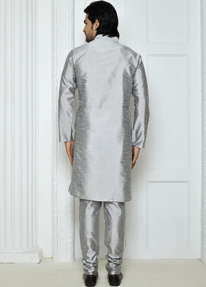 Grey Silk Kurta And Pajama Set VDSF1802491 - Indian Silk House Agencies