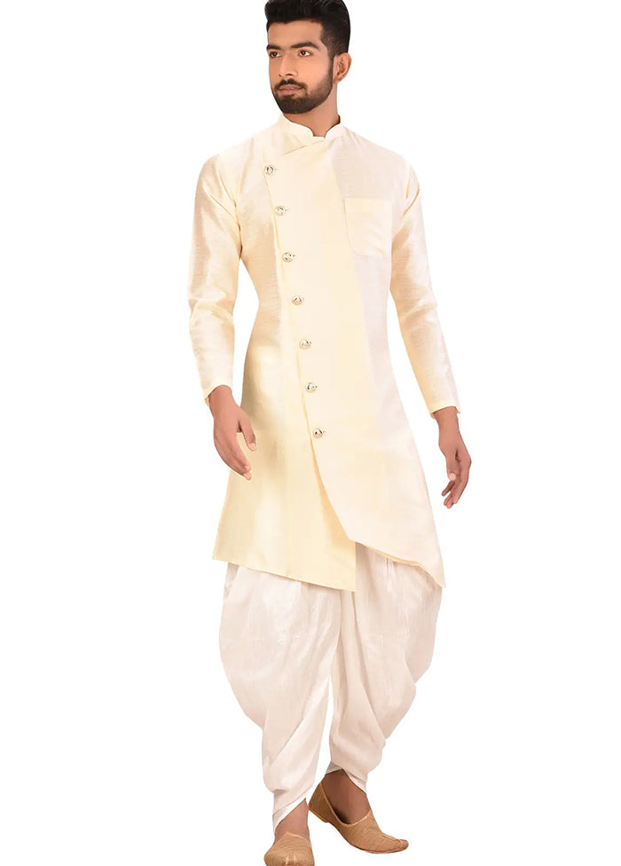 Cream Silk Kurta And Pajama Set VDSF1802492 - Indian Silk House Agencies