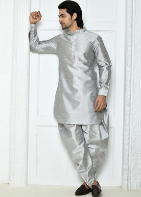 Grey Silk Kurta And Pajama Set VDSF1802493 - Indian Silk House Agencies