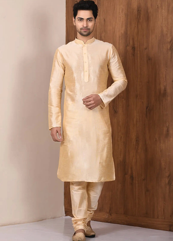 Cream Silk Kurta And Pajama Set VDSF1802494 - Indian Silk House Agencies