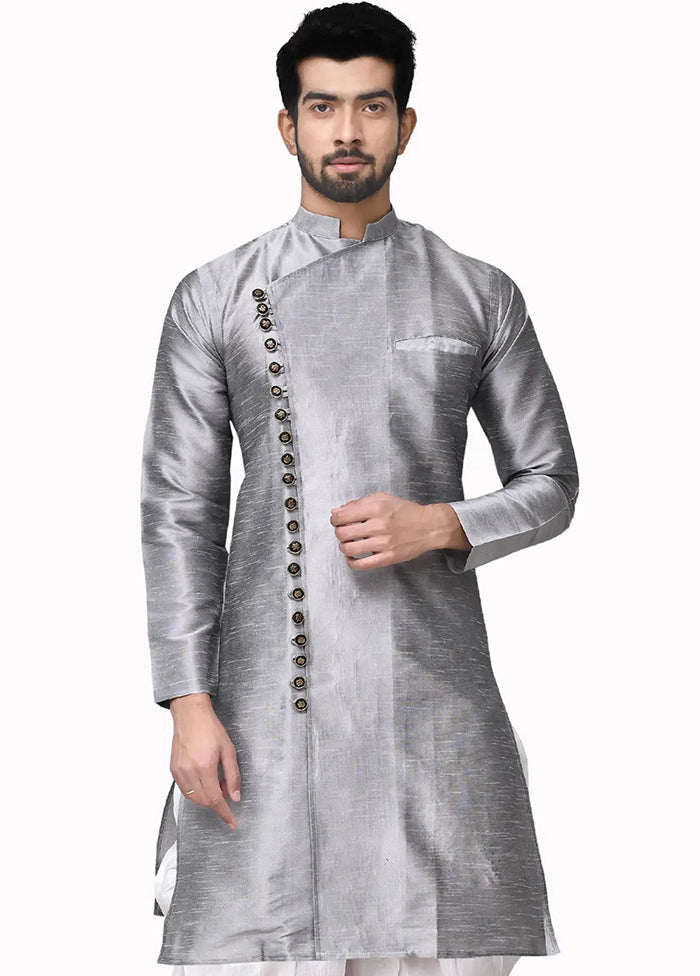 Grey Silk Kurta And Pajama Set VDSF1802497 - Indian Silk House Agencies