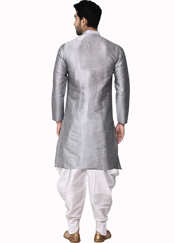 Grey Silk Kurta And Pajama Set VDSF1802497 - Indian Silk House Agencies