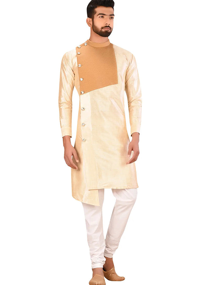 Cream Silk Kurta And Pajama Set VDSF1802499 - Indian Silk House Agencies