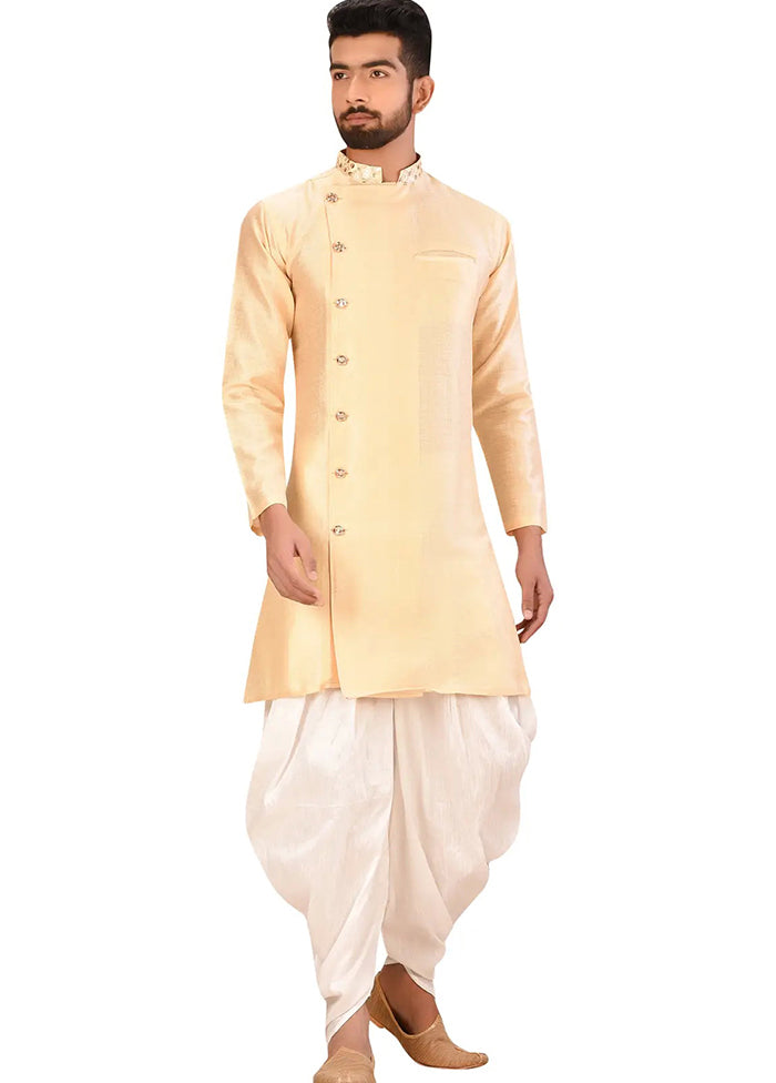 Cream Silk Kurta And Pajama Set VDSF1802501 - Indian Silk House Agencies