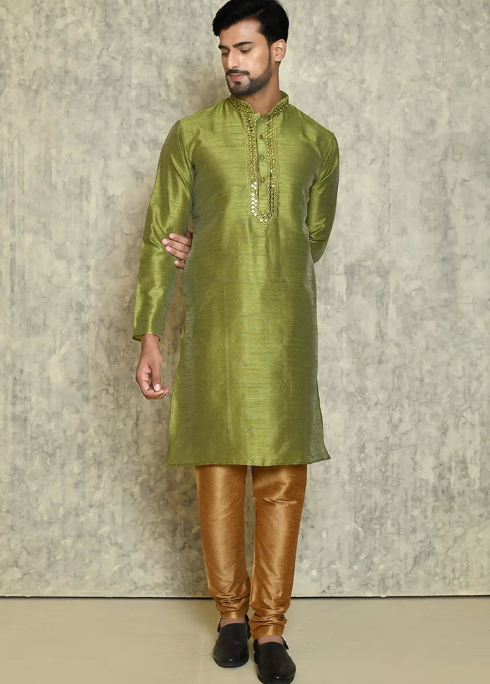 Green Silk Kurta And Pajama Set VDSF1802502 - Indian Silk House Agencies