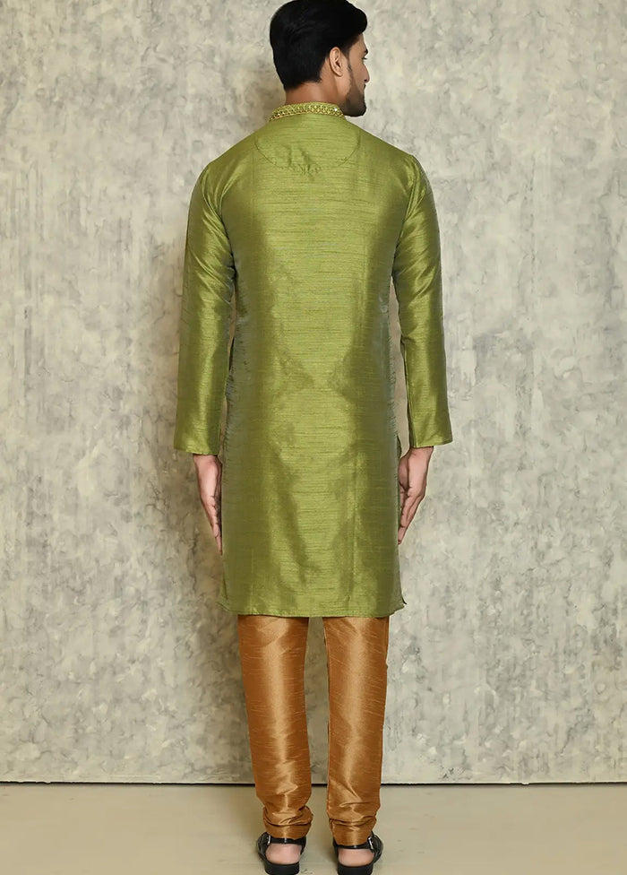 Green Silk Kurta And Pajama Set VDSF1802502 - Indian Silk House Agencies