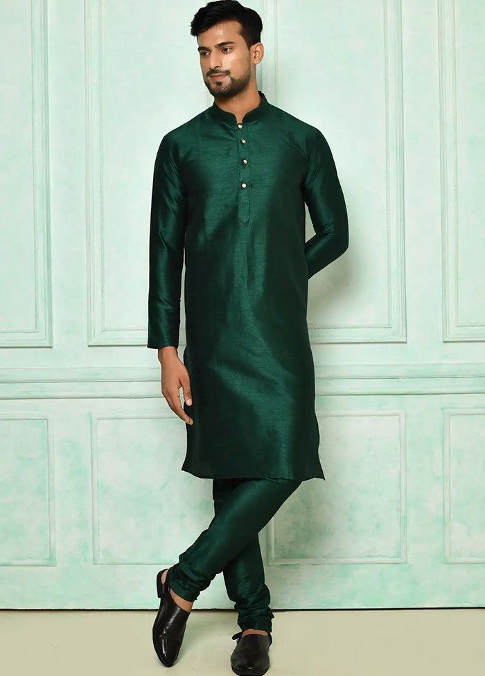 Dark Green Silk Kurta And Pajama Set VDSF1802503 - Indian Silk House Agencies