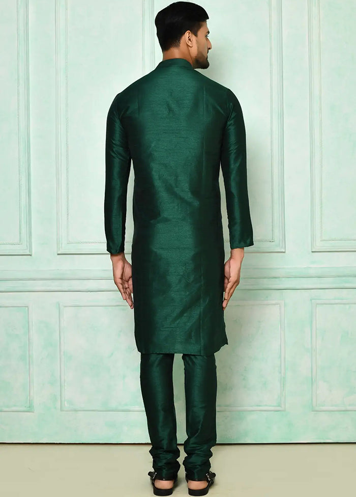 Dark Green Silk Kurta And Pajama Set VDSF1802503 - Indian Silk House Agencies