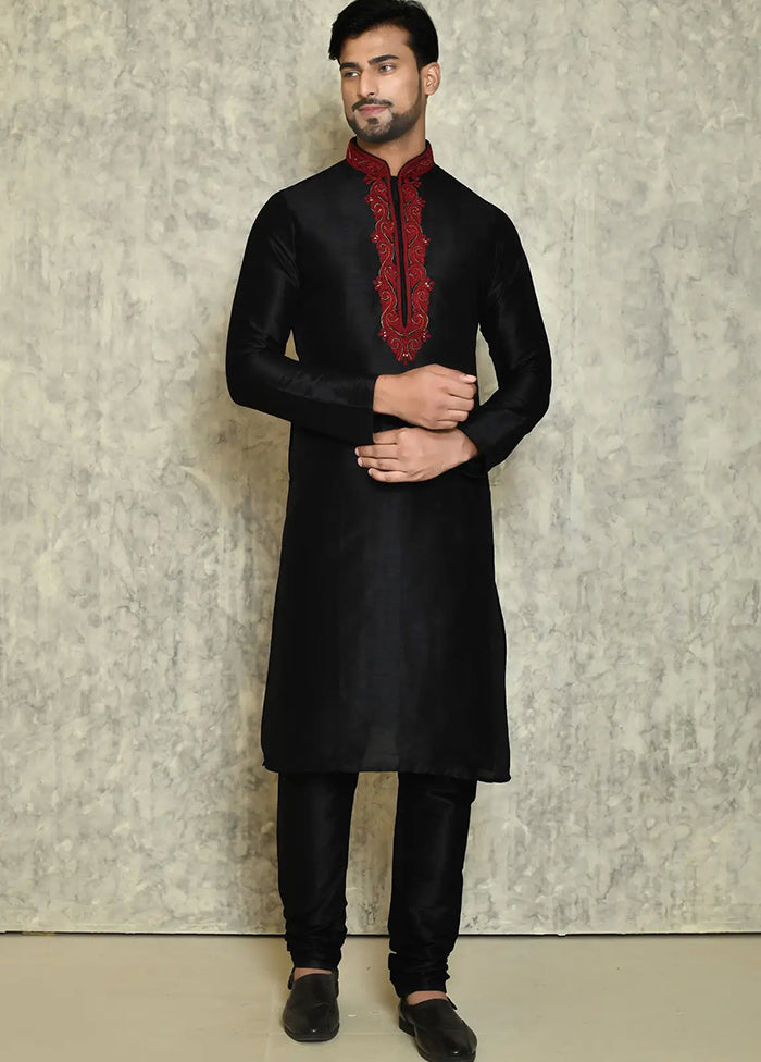 Black Silk Kurta And Pajama Set VDSF1802510 - Indian Silk House Agencies