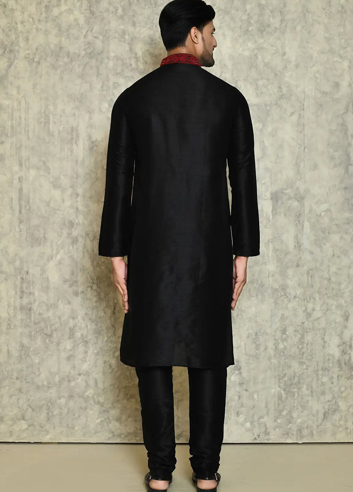 Black Silk Kurta And Pajama Set VDSF1802510 - Indian Silk House Agencies