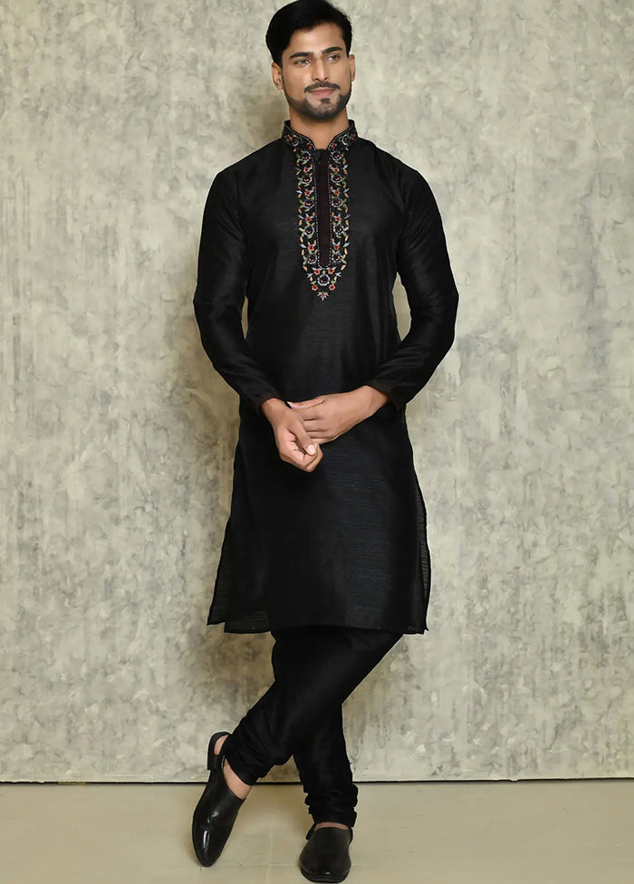 Black Silk Kurta And Pajama Set VDSF1802511 - Indian Silk House Agencies