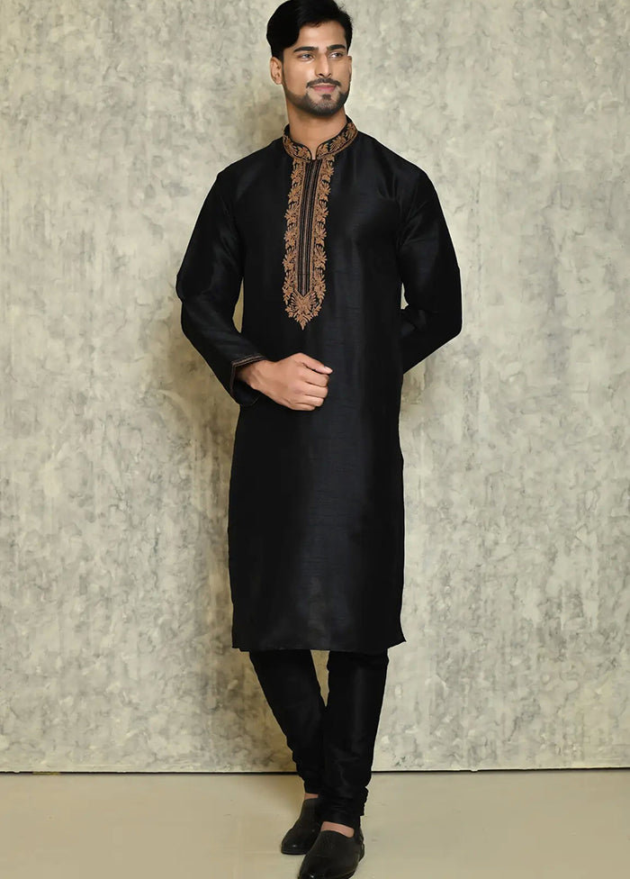 Black Silk Kurta And Pajama Set VDSF1802512 - Indian Silk House Agencies