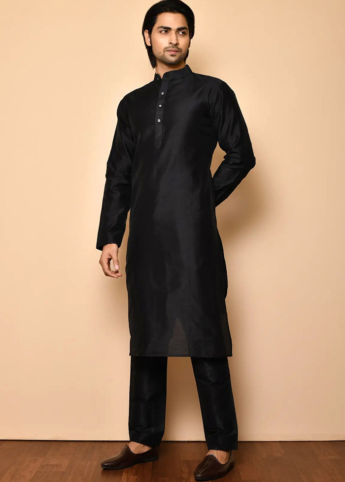 Black Silk Kurta And Pajama Set VDSF1802514 - Indian Silk House Agencies