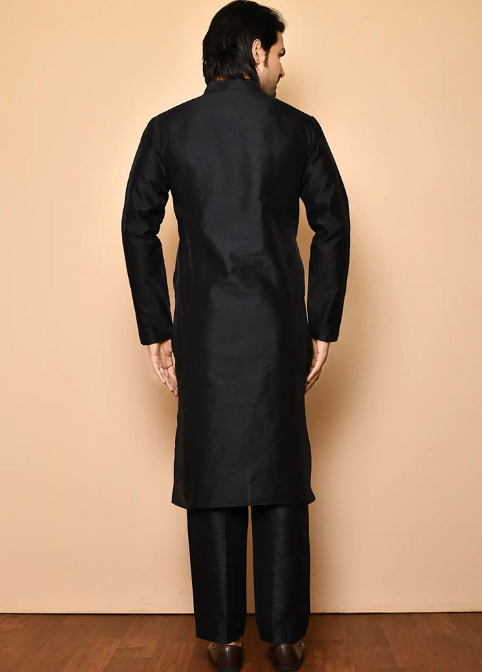 Black Silk Kurta And Pajama Set VDSF1802514 - Indian Silk House Agencies