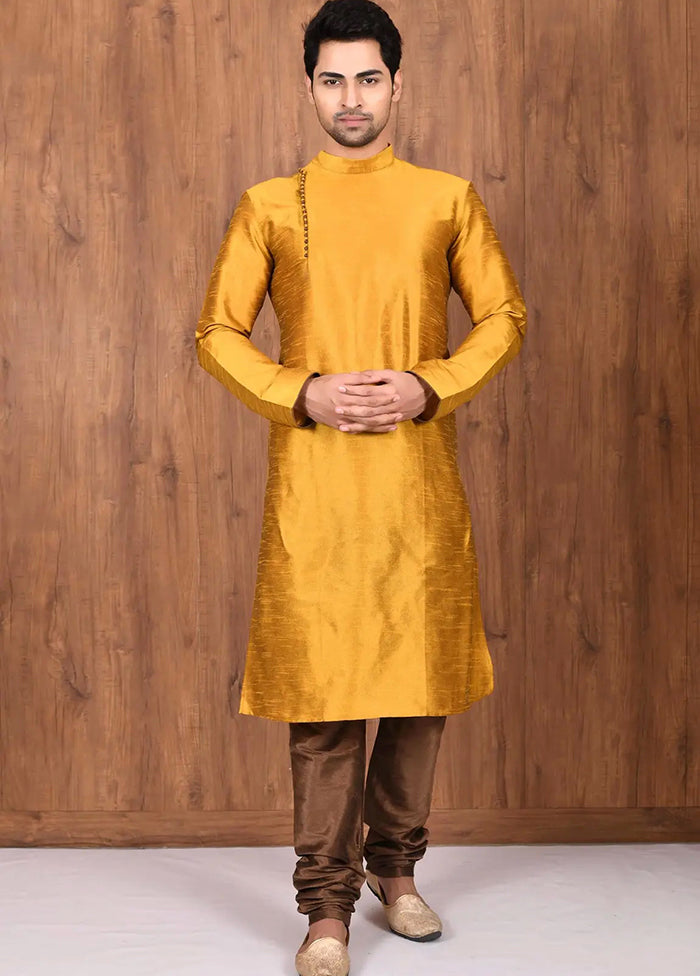 Mustard Silk Kurta And Pajama Set VDSF1802519 - Indian Silk House Agencies