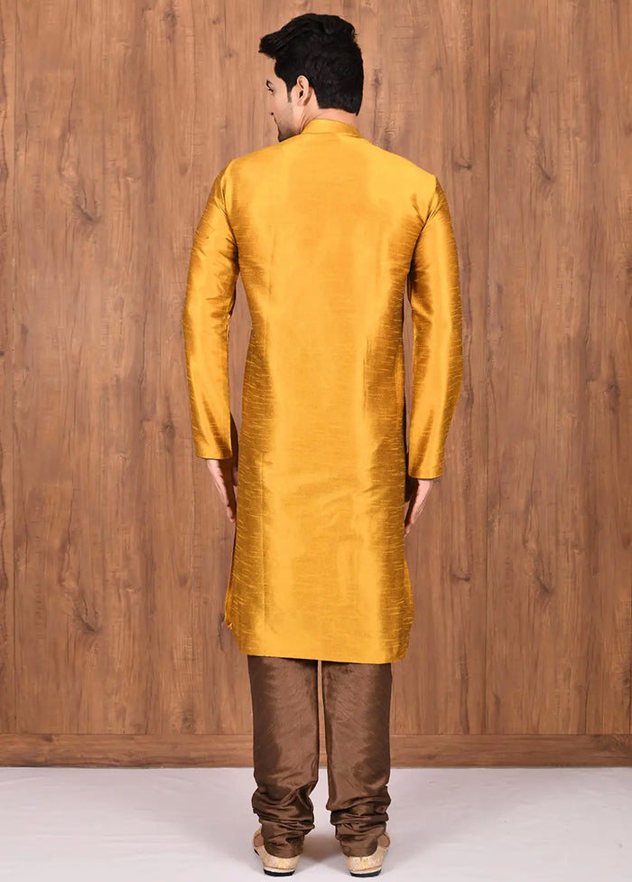 Mustard Silk Kurta And Pajama Set VDSF1802519 - Indian Silk House Agencies