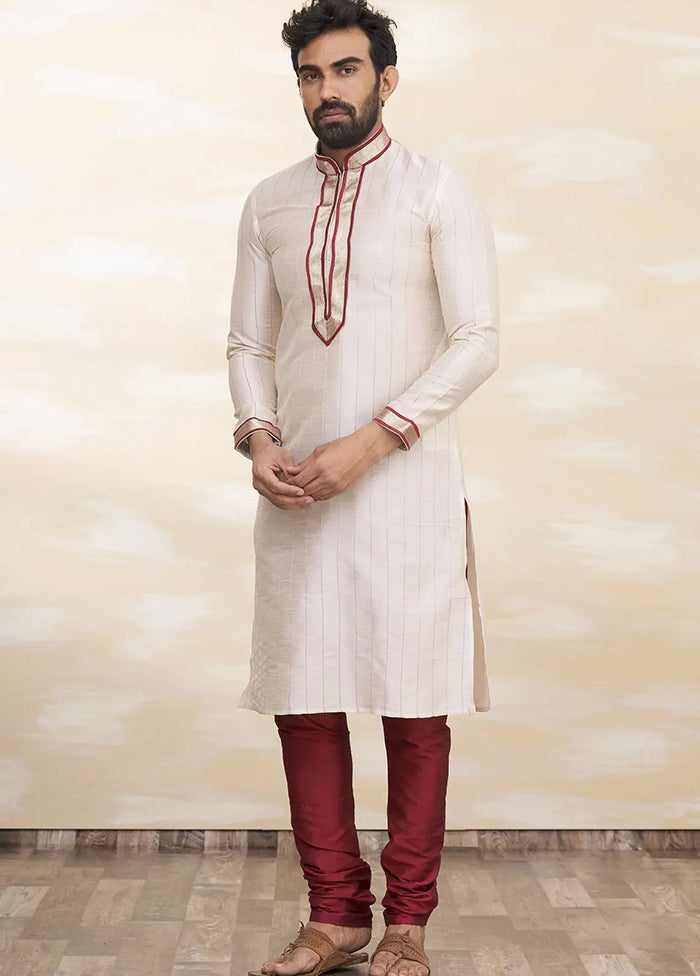 Cream Silk Kurta And Pajama Set VDSF1802521 - Indian Silk House Agencies