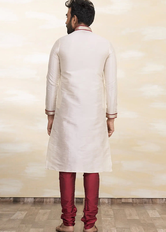 Cream Silk Kurta And Pajama Set VDSF1802521 - Indian Silk House Agencies