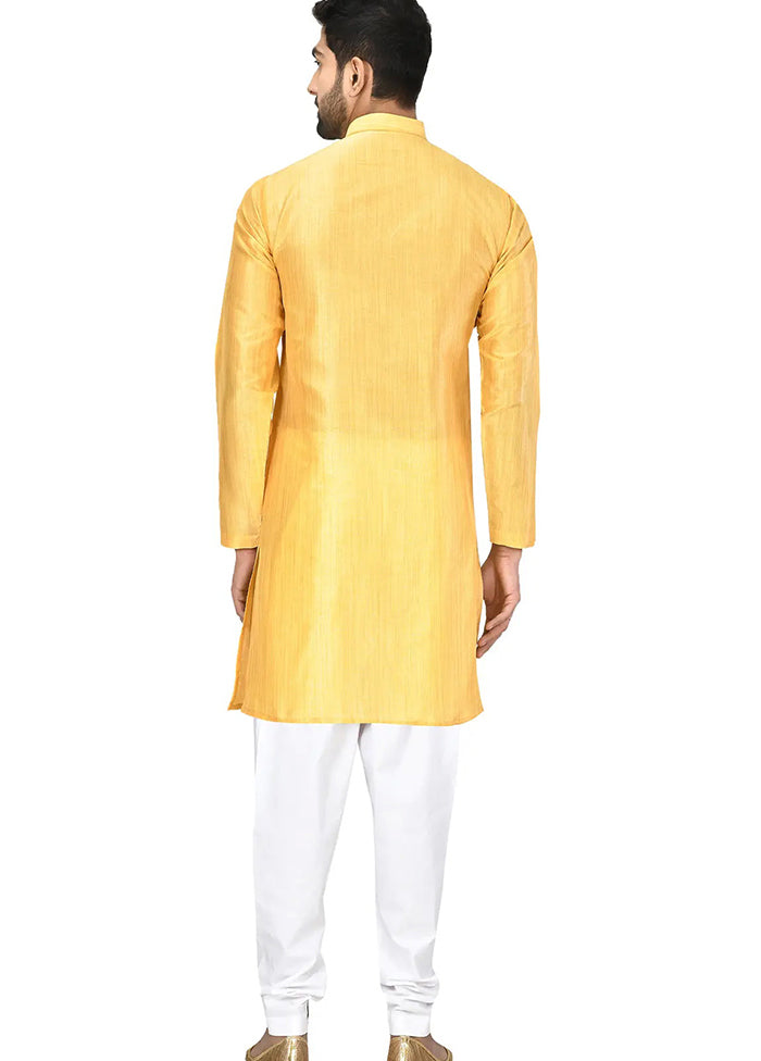 Yellow Silk Kurta And Pajama Set VDSF1802522 - Indian Silk House Agencies