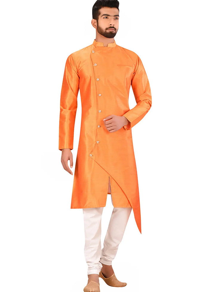 Orange Silk Kurta And Pajama Set VDSF1802523 - Indian Silk House Agencies