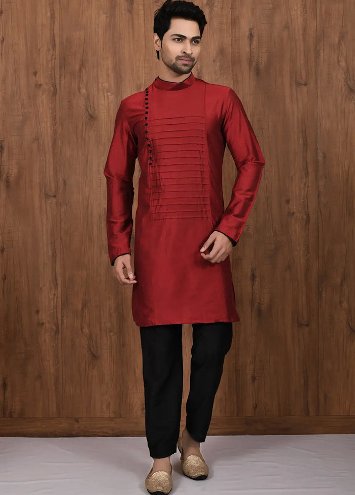 Maroon Cotton Blend Kurta And Pajama Set VDSF1802524 - Indian Silk House Agencies