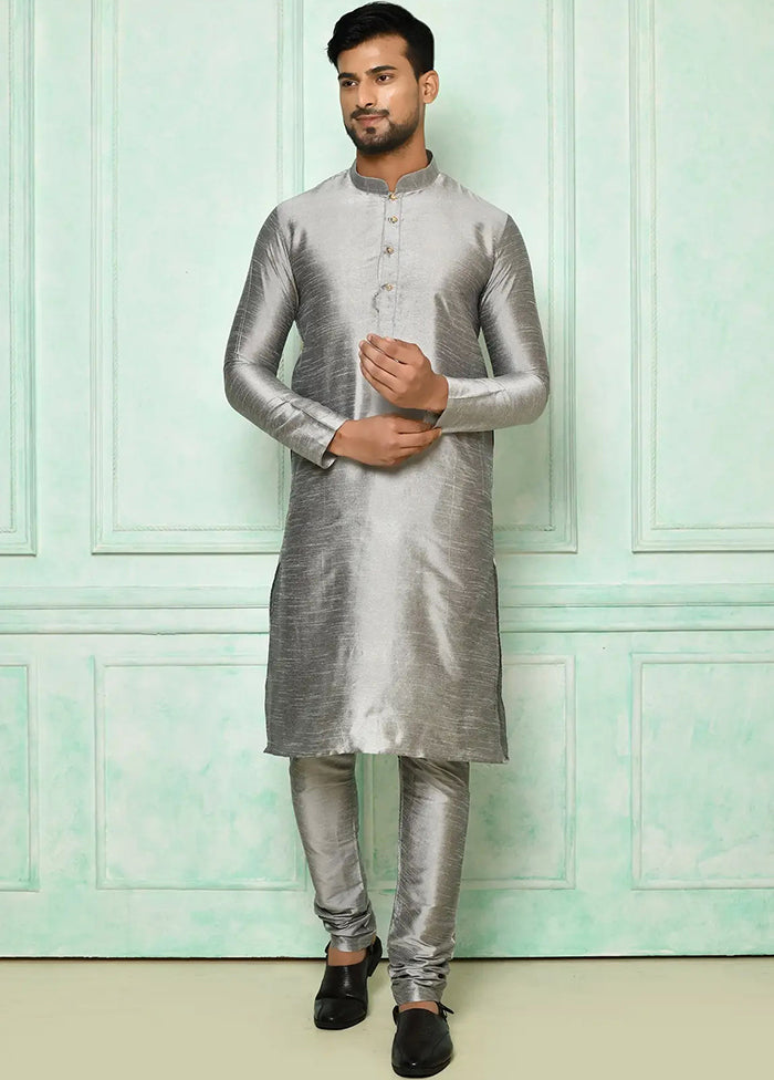 Grey Silk Kurta And Pajama Set VDSF1802528 - Indian Silk House Agencies