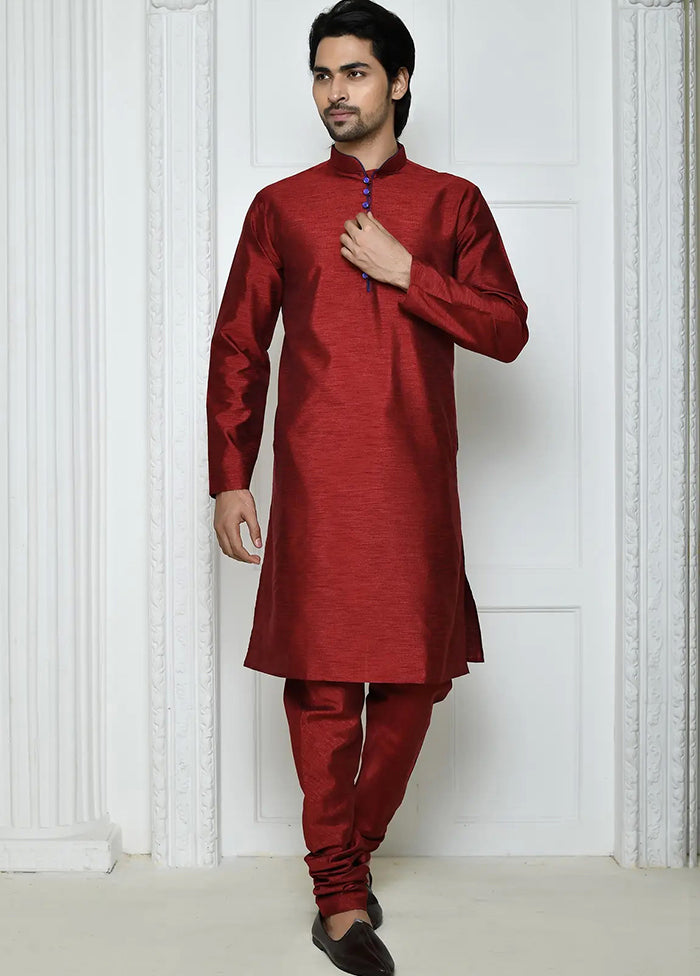 Maroon Silk Kurta And Pajama Set VDSF1802529 - Indian Silk House Agencies