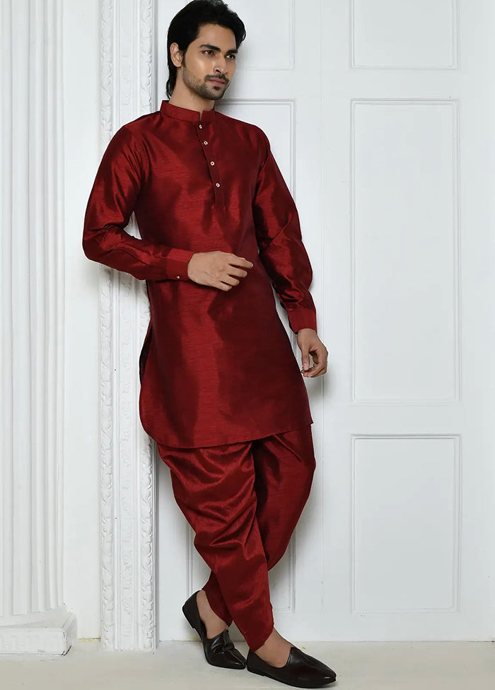 Maroon Silk Kurta And Pajama Set VDSF1802530 - Indian Silk House Agencies