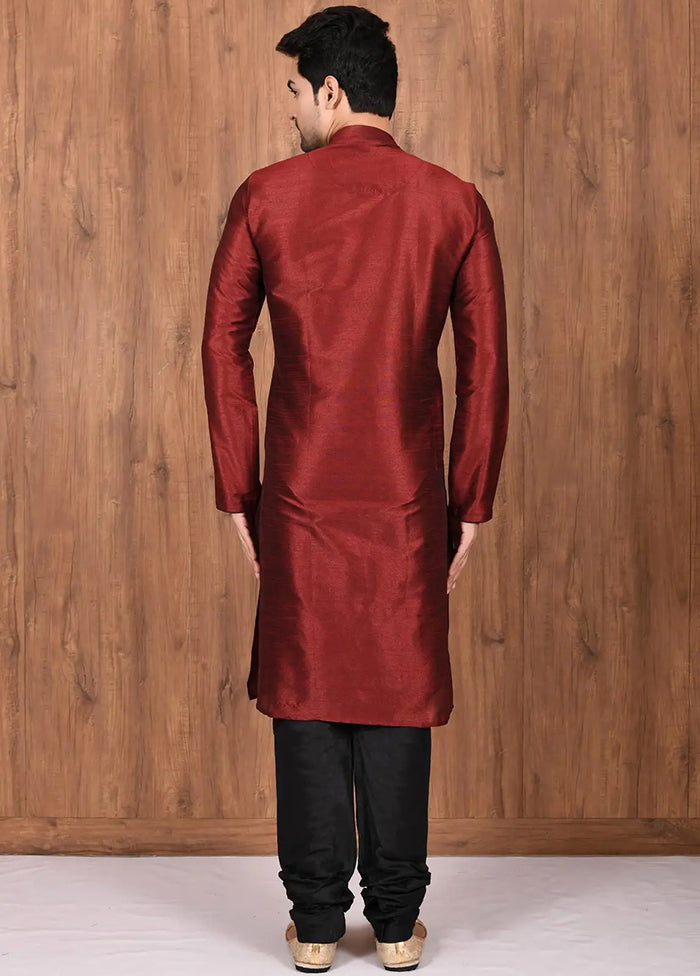 Rust Silk Kurta And Pajama Set VDSF1802531 - Indian Silk House Agencies