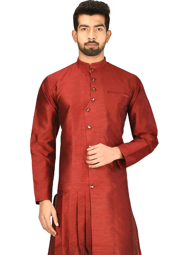 Maroon Silk Kurta And Pajama Set VDSF1802532 - Indian Silk House Agencies