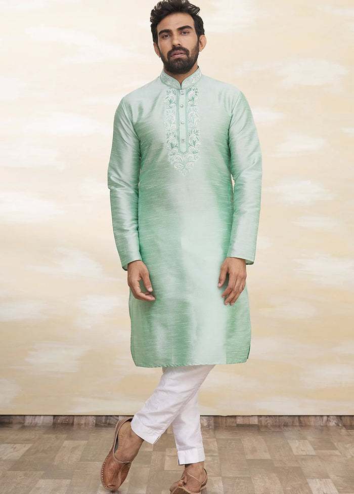 Green Silk Kurta And Pajama Set VDSF1802534 - Indian Silk House Agencies