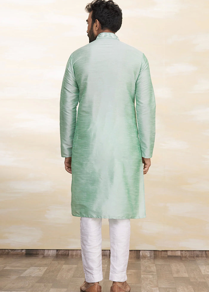 Green Silk Kurta And Pajama Set VDSF1802534 - Indian Silk House Agencies