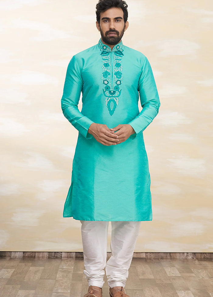 Blue Silk Kurta And Pajama Set VDSF1802535 - Indian Silk House Agencies