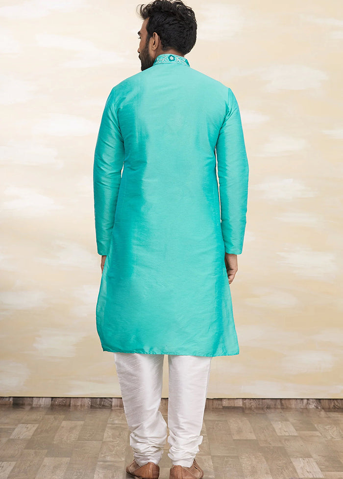 Blue Silk Kurta And Pajama Set VDSF1802535 - Indian Silk House Agencies