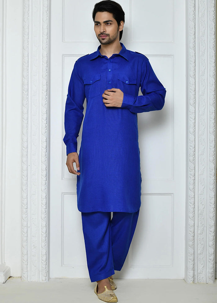 Royal Blue Cotton Blend Kurta And Pajama Set VDSF1802536 - Indian Silk House Agencies