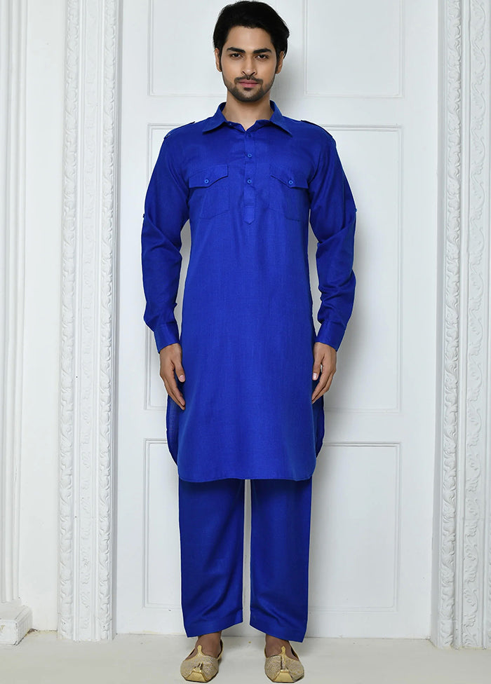 Royal Blue Cotton Blend Kurta And Pajama Set VDSF1802536 - Indian Silk House Agencies