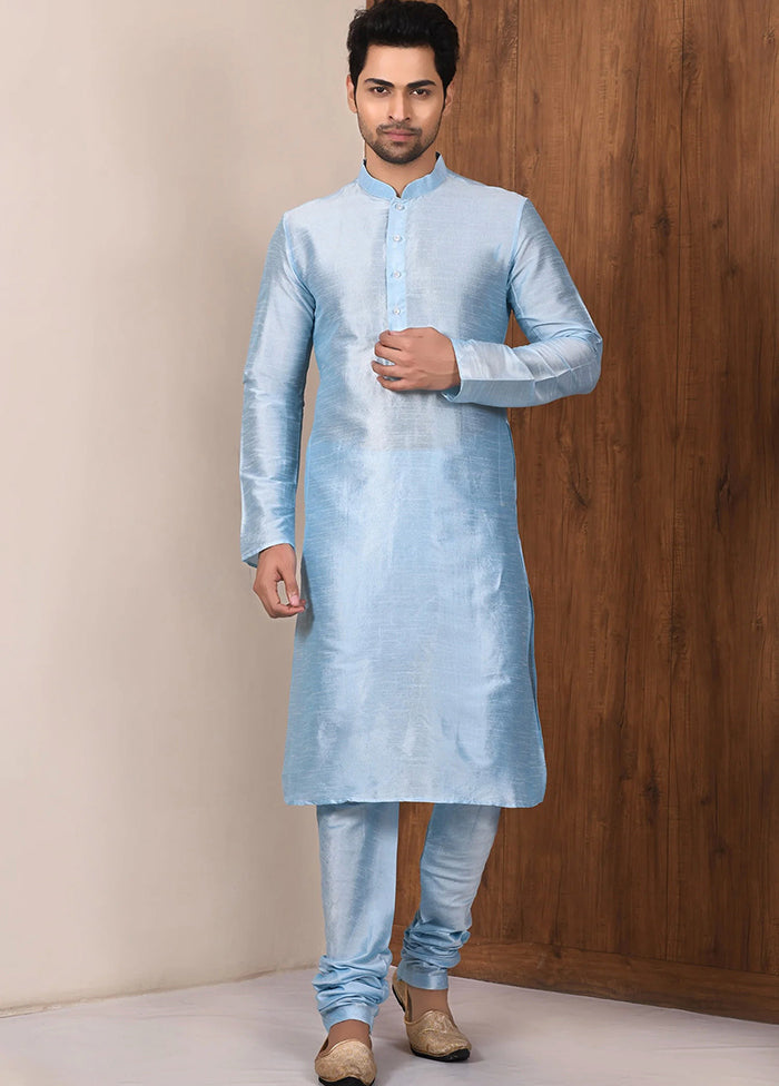 Sky Blue Silk Kurta And Pajama Set VDSF1802537 - Indian Silk House Agencies